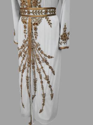 off white color Handmade Moroccan Kaftan with hijjab 4