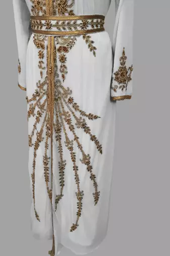 off white color Handmade Moroccan Kaftan with hijjab