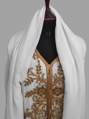 off white color Handmade Moroccan Kaftan with hijjab 5