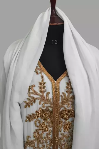 off white color Handmade Moroccan Kaftan with hijjab
