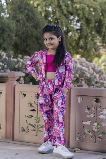 Cutiediva Girls Floral printed co ord set-pink ( Pack of 3, Parties Dress)