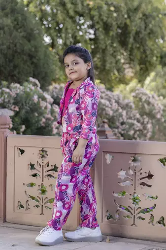 Cutiediva Girls Floral printed co ord set-pink ( Pack of 3, Parties Dress)