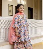 Cutiediva Girls festive and Parties printed aliya-cut kurta & sharara with dupatta in multicolour