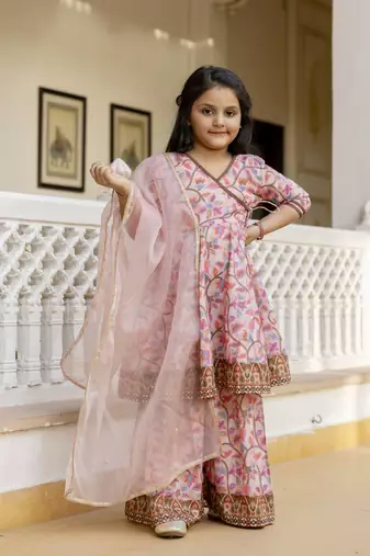 Cutiediva Girls festive printed aliya-cut kurta & sharara with dupatta in multicolour