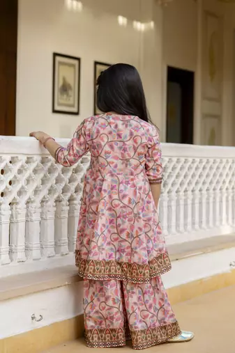 Cutiediva Girls festive printed aliya-cut kurta & sharara with dupatta in multicolour