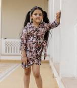 Cutiediva Girls printed jumpsuit in brown ( Casual Use, Daily wear, paties, Wedding Wear )