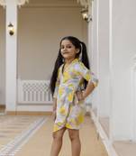 Cutiediva Girls floral printed jumpsuit in yellow