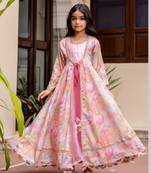 Cutiediva Pink anarkali kurta with sequence work shrug