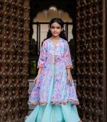 Girls Organza open front kurta with skirt & dupatta 