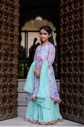 Girls Organza open front kurta with skirt & dupatta 