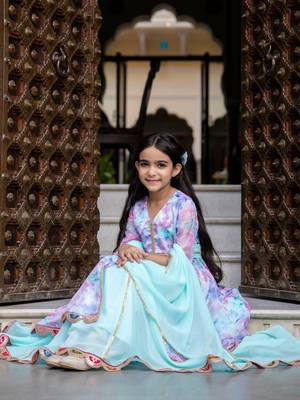 Girls Organza open front kurta with skirt & dupatta  4