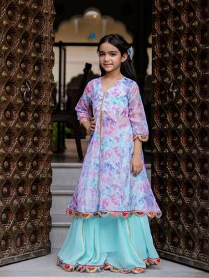 Girls Organza open front kurta with skirt & dupatta  5