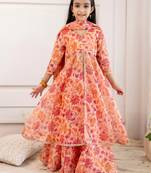 Cutiediva Girls Organza open front kurta with skirt & dupatta ( Occassionally Wear, Pack of 3 Dress )