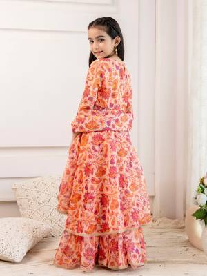  Girls Organza open front kurta with skirt & dupatta  2