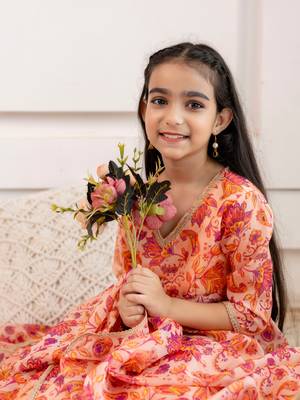  Girls Organza open front kurta with skirt & dupatta  5