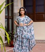 Cutiediva Girl Peacock print top and skirt with shrug ( Wedding, Festival, Parties, School Functions )