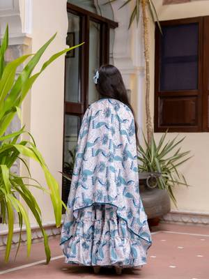 Cutiediva Girl Peacock print top and skirt with shrug ( Wedding, Festival, Parties, School Functions ) 2