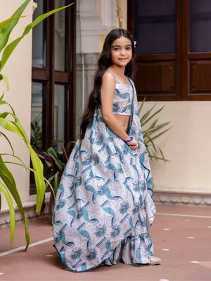 Cutiediva Girl Peacock print top and skirt with shrug ( Wedding, Festival, Parties, School Functions ) 4