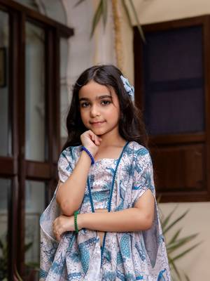 Cutiediva Girl Peacock print top and skirt with shrug ( Wedding, Festival, Parties, School Functions ) 5