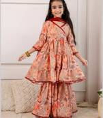 Cutiediva Girls festive printed angrakha kurta & sharara with dupatta ( Pack of 3, Wedding Dress, Girls party Dress )