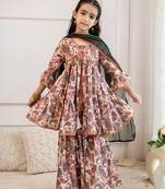 Cutiediva Girls Festive printed aliya-cut kurta & sharara with dupatta