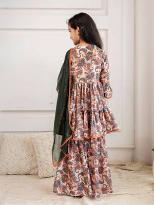 Cutiediva Girls Festive printed aliya-cut kurta & sharara with dupatta 2