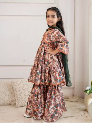Cutiediva Girls Festive printed aliya-cut kurta & sharara with dupatta 3