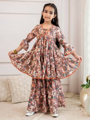 Cutiediva Girls Festive printed aliya-cut kurta & sharara with dupatta 4
