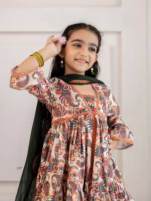 Cutiediva Girls Festive printed aliya-cut kurta & sharara with dupatta 5