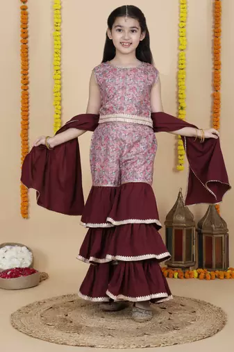 Cutiediva Girls festive top & sharara with dupatta ( pack of 3 )