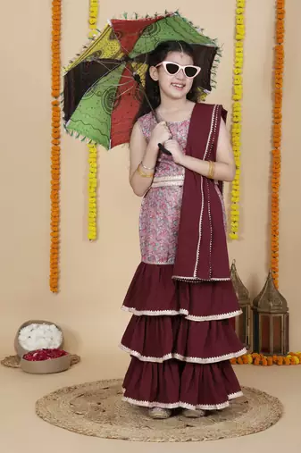 Cutiediva Girls festive top & sharara with dupatta ( pack of 3 )