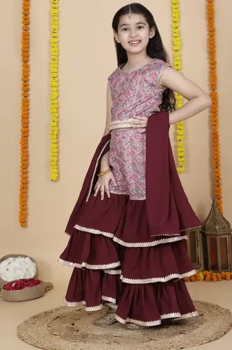 Cutiediva Girls festive top & sharara with dupatta ( pack of 3 )