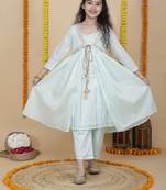 Girls cotton festive shrug with kurta and pant set
