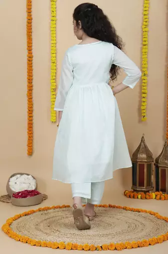 Girls cotton festive shrug with kurta and pant set