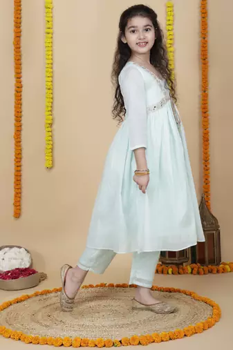 Girls cotton festive shrug with kurta and pant set