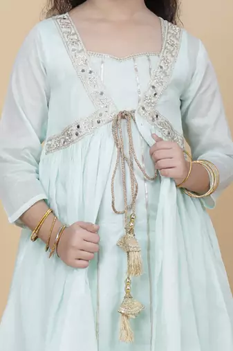 Girls cotton festive shrug with kurta and pant set