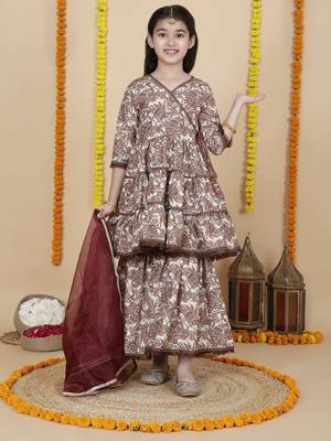 Cutiediva Girls festive printed angrakha kurta & sharara set ( pack of 3 ) 1