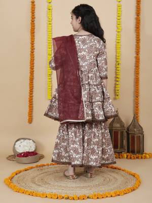 Cutiediva Girls festive printed angrakha kurta & sharara set ( pack of 3 ) 2