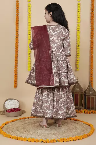 Cutiediva Girls festive printed angrakha kurta & sharara set ( pack of 3 )