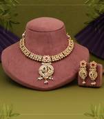 Rani & green color matte gold rajwadi temple necklace set