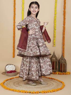 Cutiediva Girls festive printed angrakha kurta & sharara set ( pack of 3 ) 3