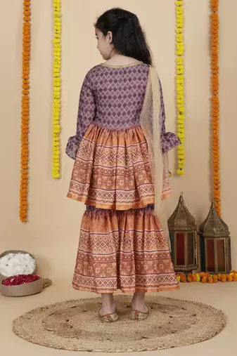 Cutiediva Girls wedding wear angrakha kurta & sharara set ( pack of 3 )