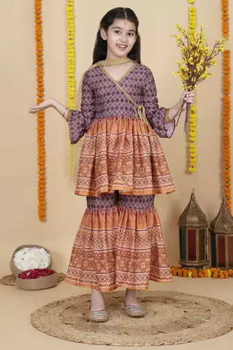 Cutiediva Girls wedding wear angrakha kurta & sharara set ( pack of 3 )
