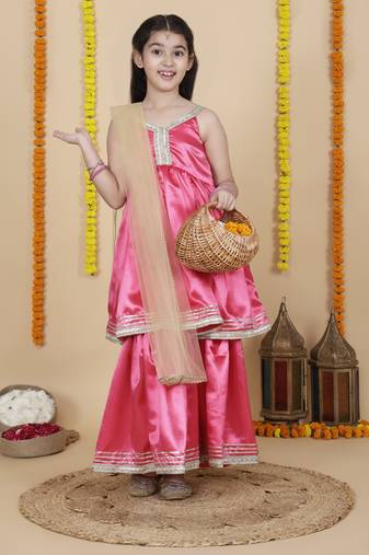 Cutiediva Girls wedding wear anarkali kurta & sharara set ( pack of 3 )