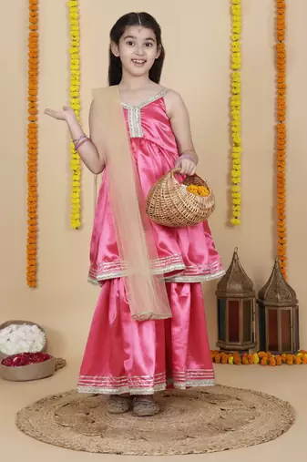 Cutiediva Girls wedding wear anarkali kurta & sharara set ( pack of 3 )