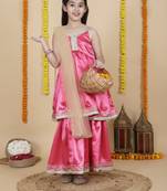 Cutiediva Girls wedding wear anarkali kurta & sharara set ( pack of 3 )