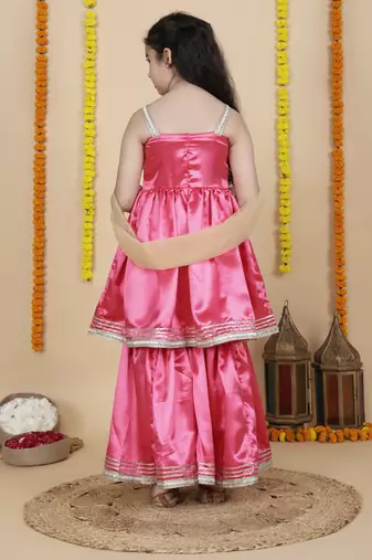 Cutiediva Girls wedding wear anarkali kurta & sharara set ( pack of 3 )