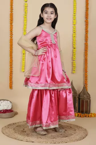 Cutiediva Girls wedding wear anarkali kurta & sharara set ( pack of 3 )