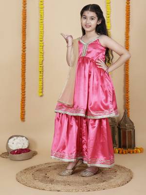 Cutiediva Girls wedding wear anarkali kurta & sharara set ( pack of 3 ) 5