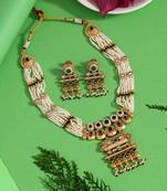 Green color matte gold rajwadi temple necklace set